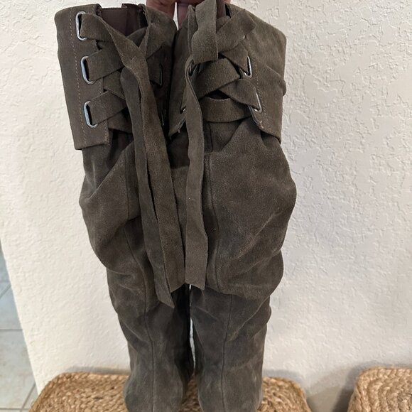 Naughty Monkey Suede Slouch Knee-High Boots Women’s Size 10 Taupe - Picture 3 of 6